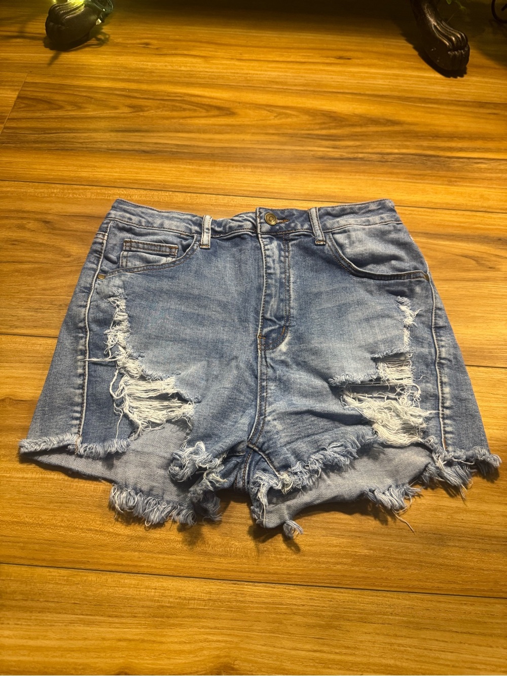 Fashion Nova Medium Blue Distressed Denim Shorts